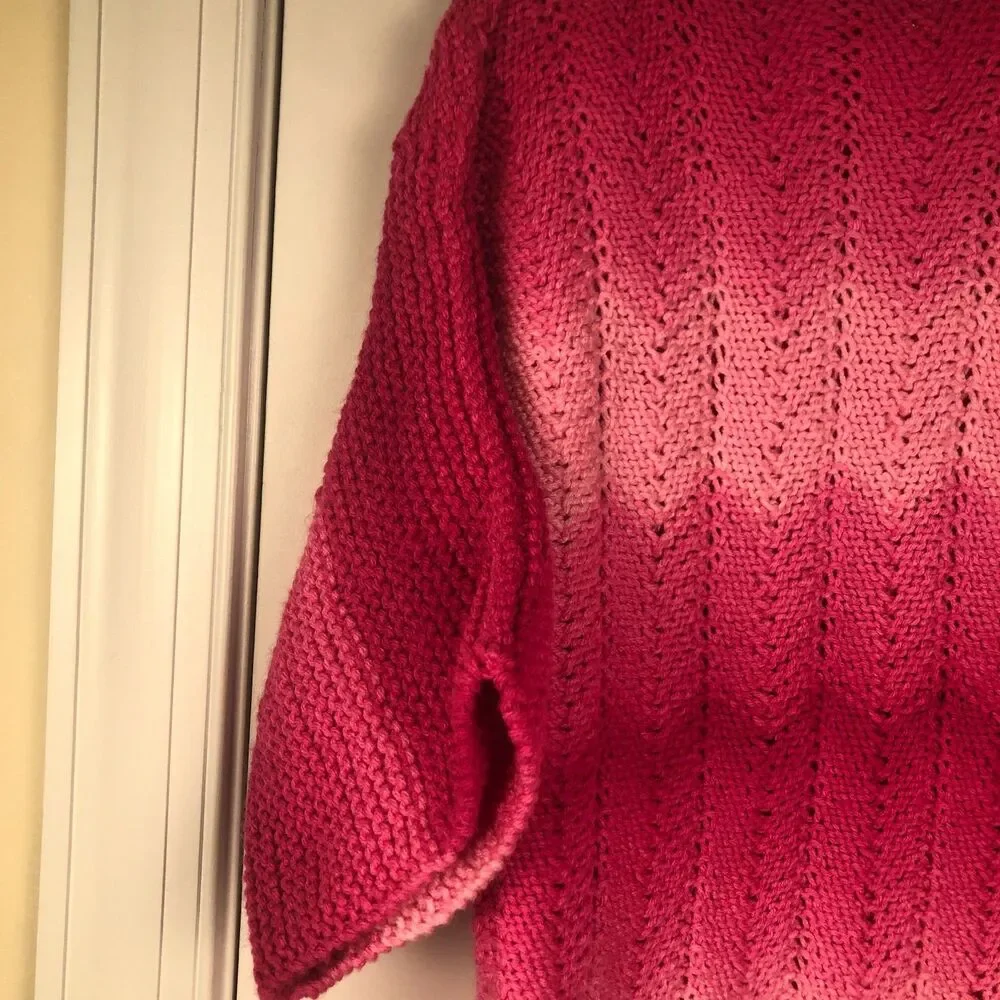 Hand Knitted Womens Sweater Pink Ombre Small Coquette Y2K Cottage Grandma Retro - Picture 6 of 8